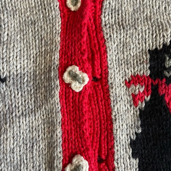VINTAGE HAND KNIT Cardigan Dogs Size Large Grandma Grandpa Sweater - Picture 3 of 6
